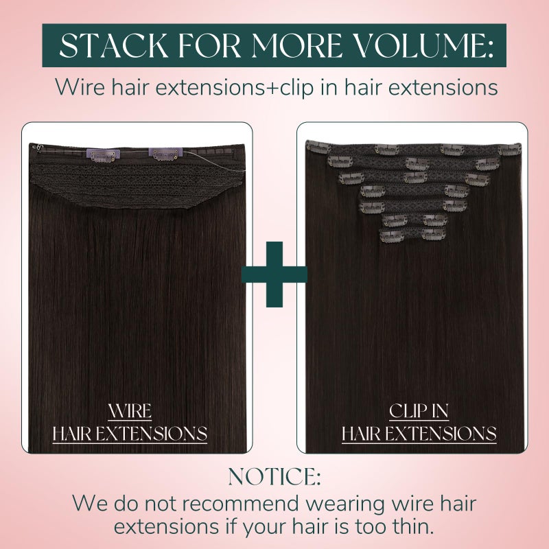 Easyouth Invisible Wire Hair Extensions Dark Brown Wire Hair Extensions Real Human Hair Dark Brown Invisible Fish Line Hair Extension for Short Straight Hair 70g 12 Inch - Image 5